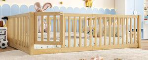 English Elm Queen Kids Floor Bed Pine Wood Frame with Safety Rails Door and Low Profile Design Natural W1580P417673