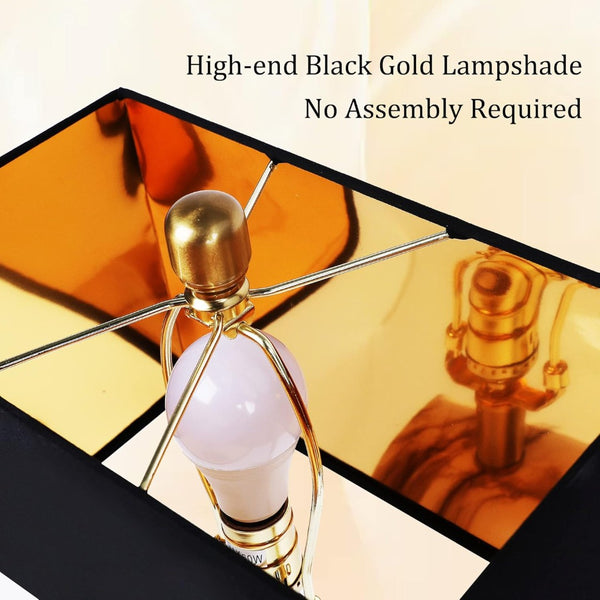 English Elm Touch Dimmable Ceramic Marble Lamp Pair with Usb Charging Gold Black Shade Bedroom W3355P465374