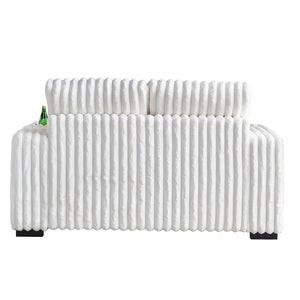 English Elm 61.42Inch Square Arm Loveseat With Ottoman Upholstered Velvet, Bluetooth Speaker, Wireless Charger, USB Ports, Cup Holder, Cozy Channeling Design Beige W579S00019