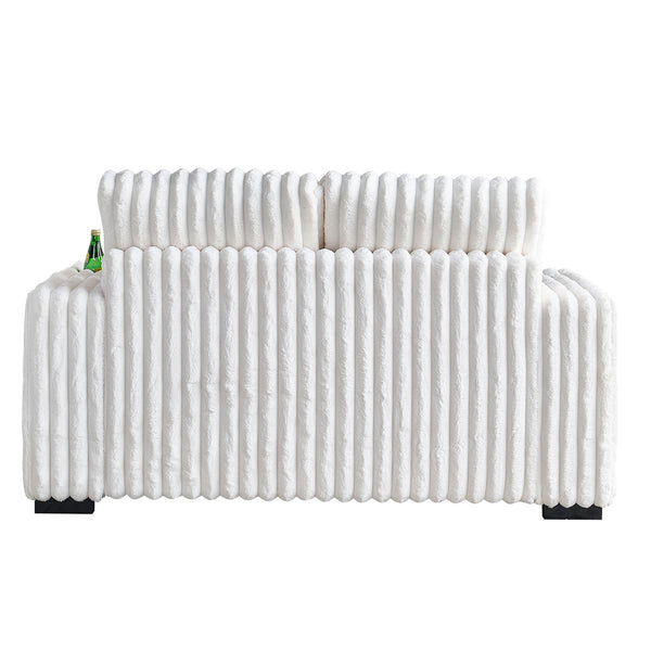 English Elm 61.42Inch Square Arm Loveseat With Ottoman Upholstered Velvet, Bluetooth Speaker, Wireless Charger, USB Ports, Cup Holder, Cozy Channeling Design Beige W579S00019