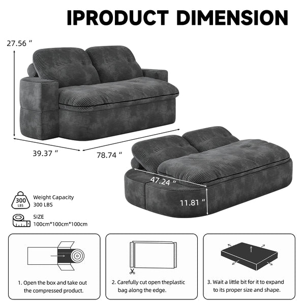 English Elm 2-In-1 Convertible Modular Sofa Bed - Space-Saving, Memory Foam Comfort For Living Room Or Studio W3653P355608