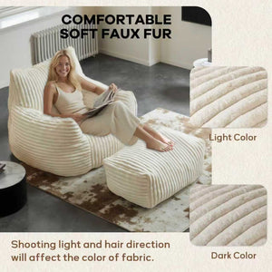 English Elm Curved Corduroy Suede Lounger with Ottoman Ergonomic Support for Modern Small Spaces White W3737P423421