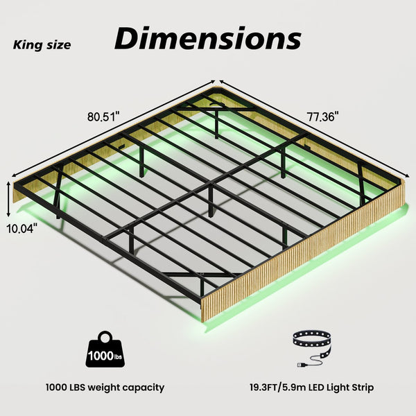English Elm Oak King Floating Bed Frame with LED Lighting, Wave-Textured Oak Finish, Heavy-Duty Metal Slats, 1000LB Capacity, No Box Spring Needed W1820P333577