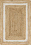 Unique Loom Braided Jute Gujarat Hand Woven Border Rug Natural and White, Ivory 4' 1" x 6' 1"