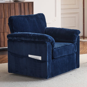 English Elm 33 Inch Oversized Swivel Corduroy Lounge Chair with Plush Chenille Cushioning and Support Springs Blue W1829P265013