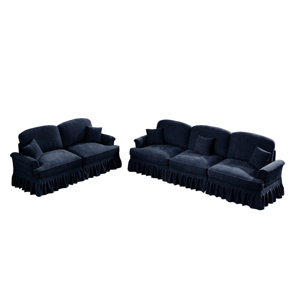 English Elm Classic 2-Piece Modular Sofa Set - Elegant Chenille Couch With Ruffled Skirts & Flared Arms, Blue W3041S00258