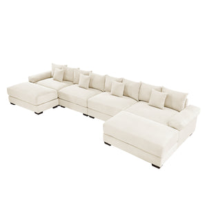 English Elm 170" Oversized Modular U-Shape Sectional Couch, Luxurious Corduroy & Ottoman, Deep Seats & Custom Configurations W714S01292