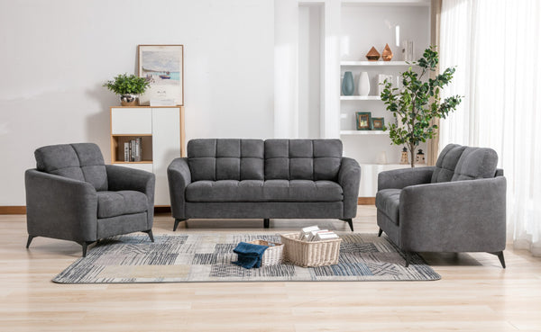 English Elm Carlotta Three Piece Woven Fabric Living Room Set with Tufted Seats and Metal Legs B2749S00198