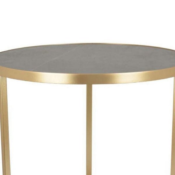 English Elm 20 Inch Gold Metal Tripod Plant Stand with Round White Marble Top for Living Rooms B056P416873