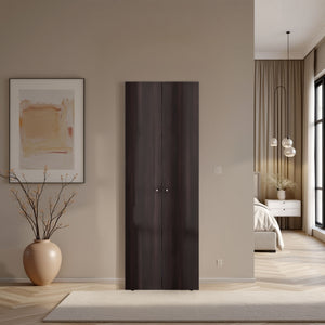 English Elm Home 2 Door Closet System Stained Walnut - Compact 66.9" H Freestanding Wardrobe with 4 Fixed Shelves for Organized Bedrooms, Laundry, Utility B070P351125