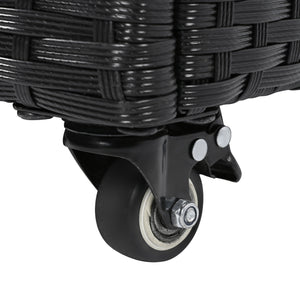 English Elm K&K 200 Gallon Wicker Deck Box with Lockable Lid, Hydraulic Pistons, Wheels, Weatherproof Storage Black N707P245457B