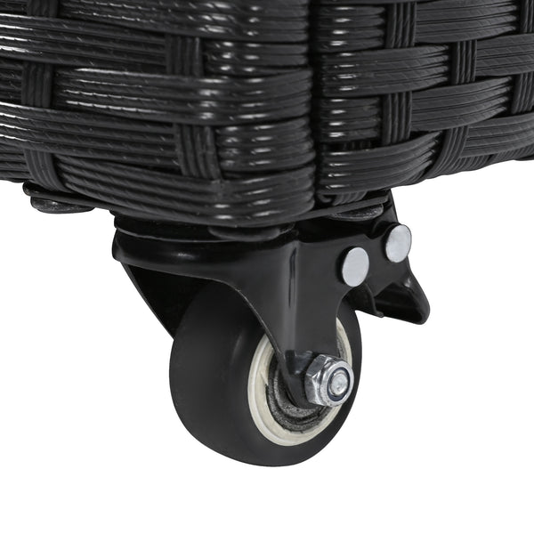 English Elm K&K 200 Gallon Wicker Deck Box with Lockable Lid, Hydraulic Pistons, Wheels, Weatherproof Storage Black N707P245457B