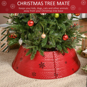 English Elm HOMCOM Steel Christmas Tree Collar Ring Skirt Cover for 7.5ft Trees, Durable Powder-Coated Guard, 26" x 9" Red W2225P229116