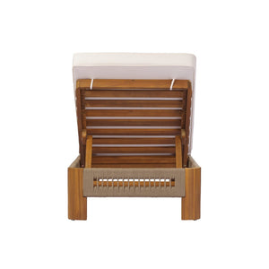 English Elm Acacia Wood Outdoor Chaise Lounge with Rope Accents and Adjustable Reclining Backrest N767P363998C_N767P369236T