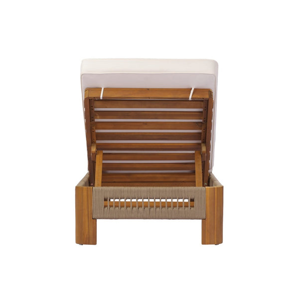 English Elm Acacia Wood Outdoor Chaise Lounge with Rope Accents and Adjustable Reclining Backrest N767P363998C_N767P369236T