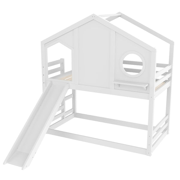 English Elm Full Bunk Bed with Trundle Bookshelf Storage Pine Frame Car Design for Kids Light White W1580S00464