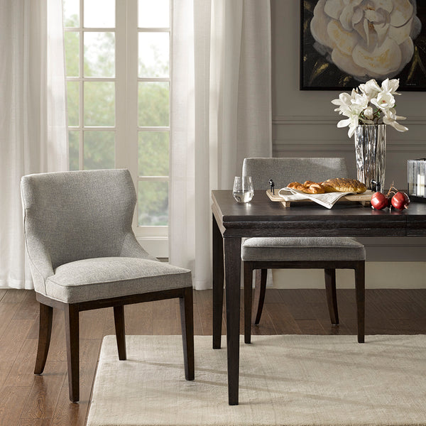 JLA Home Madison Park Signature - Dining Side Chair Set of 2 — Madison Park Hutton Grey Upholstered Dining Chairs with Burnt Walnut Legs, Tailored Comfort MPS108-0152