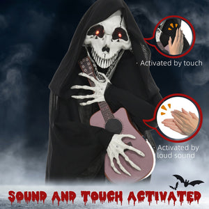 English Elm HOMCOM 4.3' Guitar-Playing Grim Reaper Animatronic — Motion & Sound Activated, Red Eyes, Battery-Powered W2225P229452