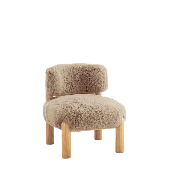 English Elm Mushroom Alcoba Accent Chair Plush Fur Upholstery Curved Back Wooden Legs Cozy Modern Living Room B2741P391228
