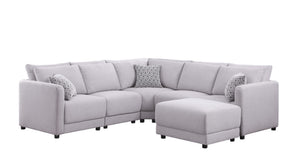 English Elm Fleur Modular Linen Sectional with Ottoman Reversible Chaise and Coordinating Pillows B2749S00096