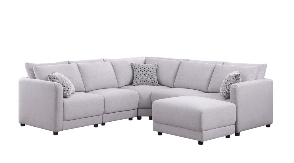 English Elm Fleur Modular Linen Sectional Sofa with Ottoman and Pillows for Modern Living Rooms B2749S00097