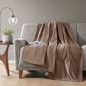 JLA Home Beautyrest - Throw Oversized Heated Throw with Secure Comfort Tech, Ultra-Soft Microlight Plush, Low EMF & 5-Year Warranty Mink BR54-0530