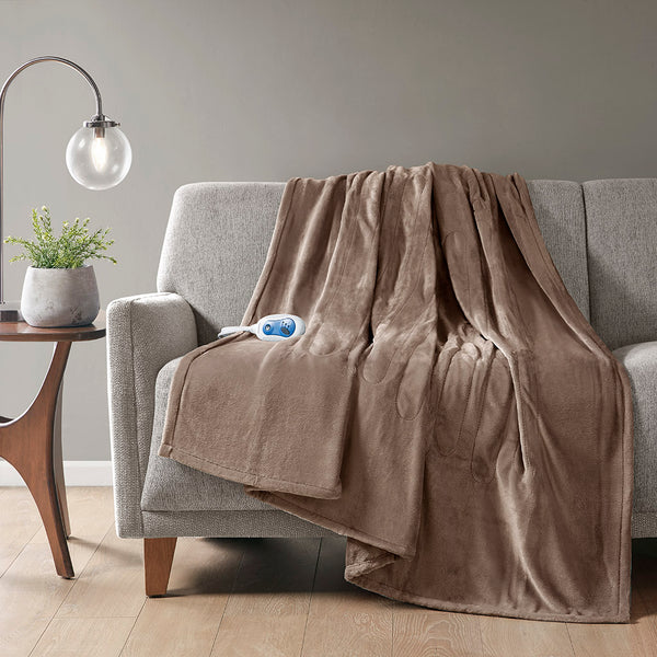 JLA Home Beautyrest - Throw Oversized Heated Throw with Secure Comfort Tech, Ultra-Soft Microlight Plush, Low EMF & 5-Year Warranty Mink BR54-0530