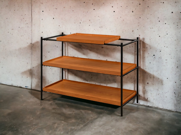 English Elm Oaken Honey Finish Coffee Table with Open Storage and Black Metal Frame — Modern Rustic Centerpiece Oak 44.5 L x 18 W x 8.25 H B2726P244372