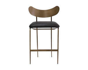 Sunpan Gibbons Mid-Century Modern Barstool - Handcrafted Leather Design with Unique Artisan Charm Antique Brass / Charcoal Black Leather