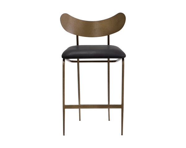 Sunpan Gibbons Mid-Century Modern Barstool - Handcrafted Leather Design with Unique Artisan Charm Antique Brass / Charcoal Black Leather