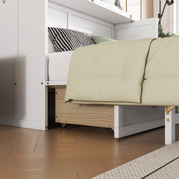 English Elm Murphy Cabinet Queen Bed Solid Pine Frame with Built-in Charging Station for Guest Rooms White W504S00164