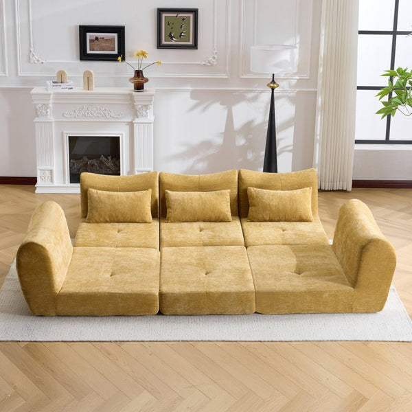 English Elm Modular Cloud Sectional Sofa Bed with Flannelette Upholstery for Flexible Living Yellow W1829S00077