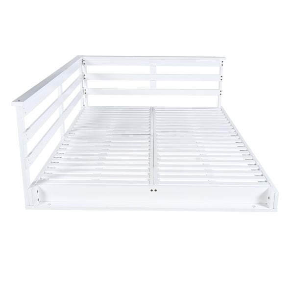 English Elm TOPMAX Acacia Wood Porch Swing Bed with 96" Hemp Ropes, Open-Side Minimalist Patio Lounger, 350lb Capacity White N717P265860K