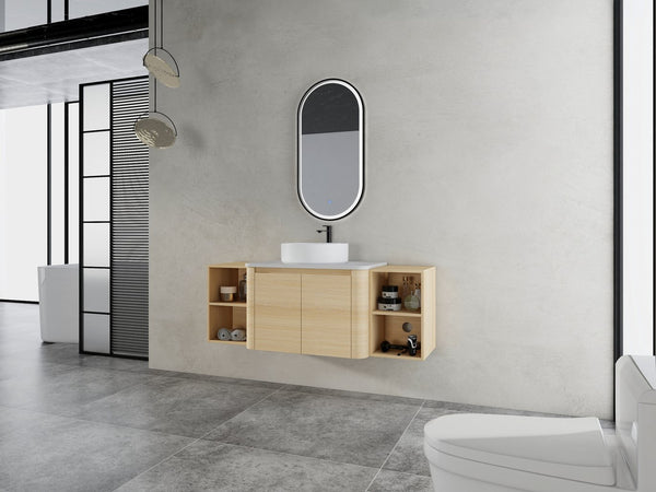 English Elm 54'' Wall-Mounted Bathroom Vanity With Elegant Ceramic Sink, Soft-Close Doors, And Ample Storage W999S00475