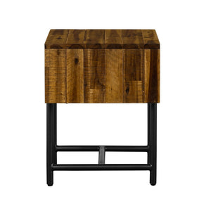 English Elm Cusco Solid Acacia Wood Nightstand with Metal Base and Antique Finish Farmhouse Bedroom B2736P464874