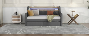English Elm Twin Size Daybed With Built-In Storage, Charging Station & Led Lights - Stylish Gray Upholstered Design W1580S00060-GIGA