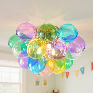 English Elm Colorful 15" Glass Bubble Ceiling Light Multicolor Swirled Pendant with Gold Base, Cozy Dimmer-Friendly Fixture W2869P218648