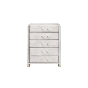 English Elm Malco Solid Wood Chest with Acrylic Bar Handles, Gold Detailing, Rounded Edges and Spacious Drawers Oak 42.25 L x 20.5 W x 56.25 H B201P391803