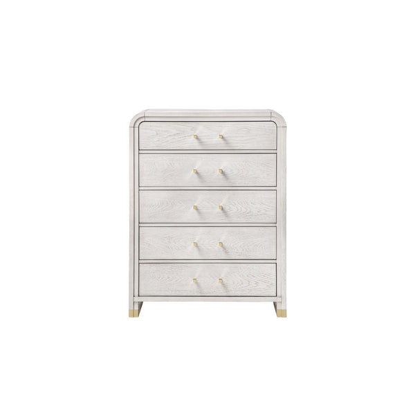English Elm Malco Solid Wood Chest with Acrylic Bar Handles, Gold Detailing, Rounded Edges and Spacious Drawers Oak 42.25 L x 20.5 W x 56.25 H B201P391803