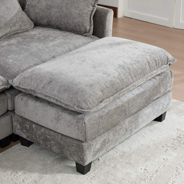 English Elm Cloud Modular Three Seat Sofa Chenille Upholstered with Double Layer Cushions for Living Room Gray W1143S00061