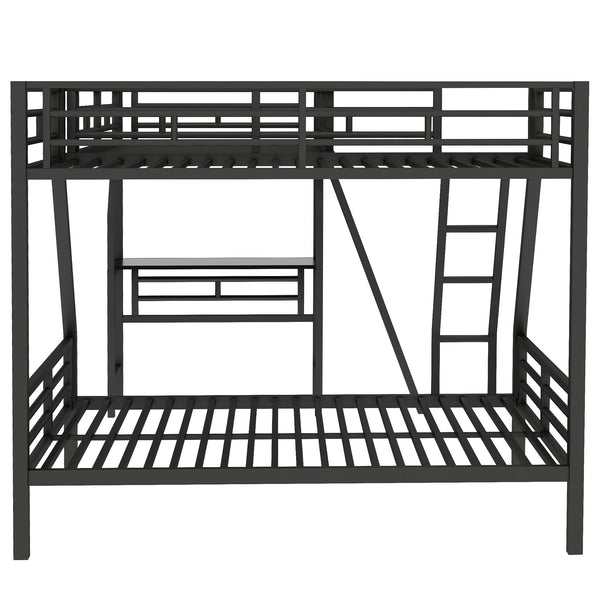 English Elm Twin Triple Bunk Bed with Loft, Desk & Shelf — Metal Black L-Shaped Sleep/Study Space, No Box SpringNeeded SM000606AAB