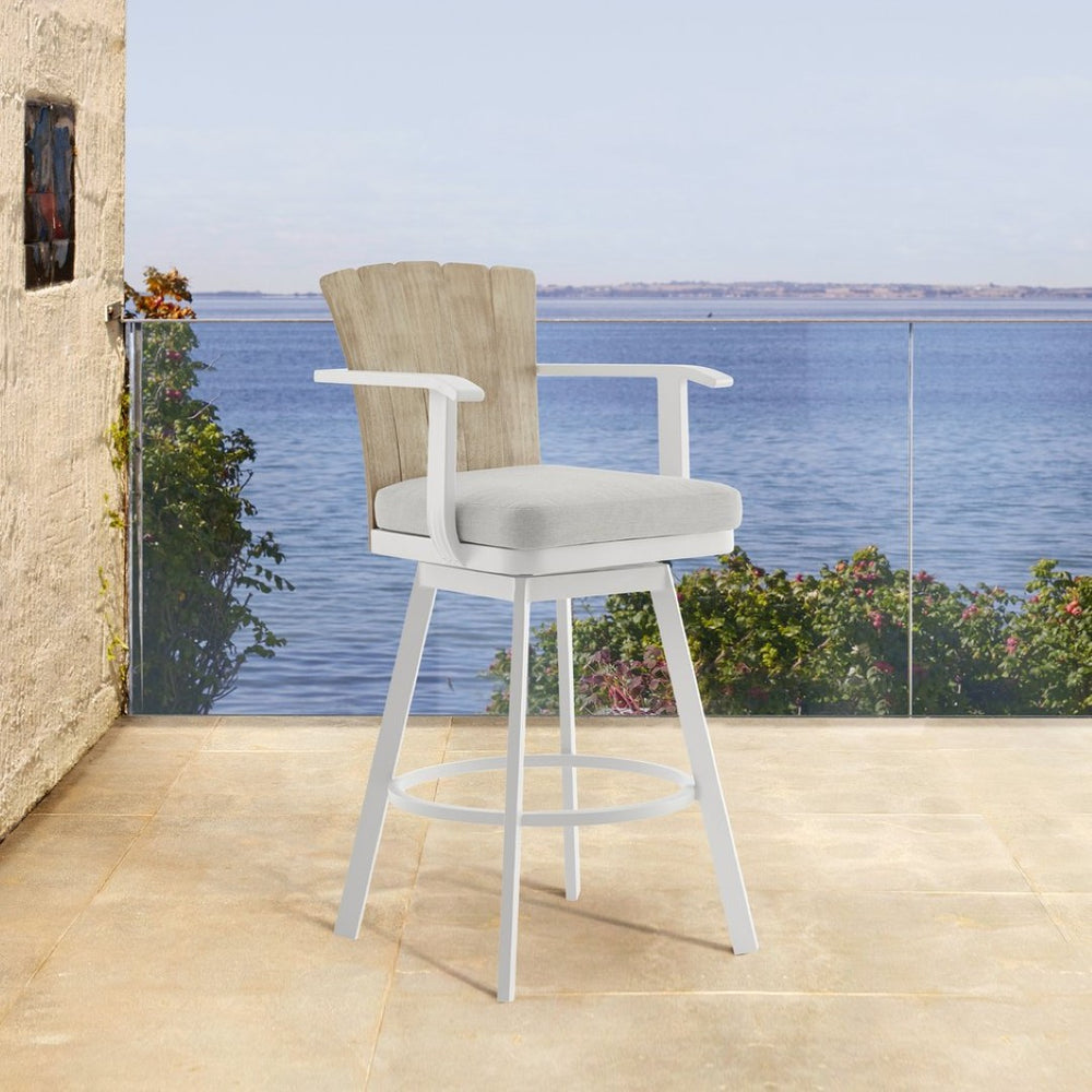 English Elm Hazel Outdoor Swivel Counterstool Powder Coated Aluminum Teak Accents Weather Resistant B2736P464819