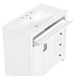 English Elm 36" Elegant Bathroom Vanity With Ceramic Sink, Solid Wood Cabinet, Modern Storage & Black Handles N725P356069K