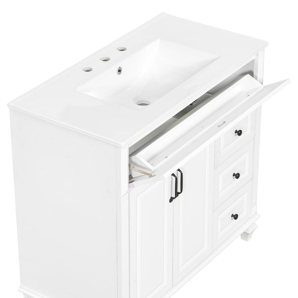 English Elm 36" Elegant Bathroom Vanity With Ceramic Sink, Solid Wood Cabinet, Modern Storage & Black Handles N725P356069K