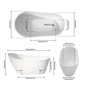 English Elm Premium Oval Acrylic Freestanding Soaking Tub High Back Glossy White Spa Style T3785P380651