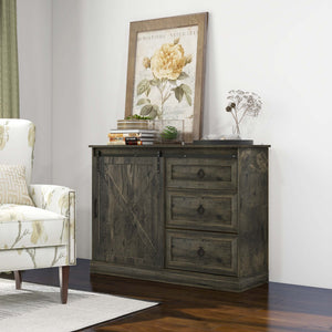 English Elm Homcom Farmhouse Sideboard Buffet Cabinet With Sliding Barn Door & 3 Drawers For Stylish Storage W2225P217414