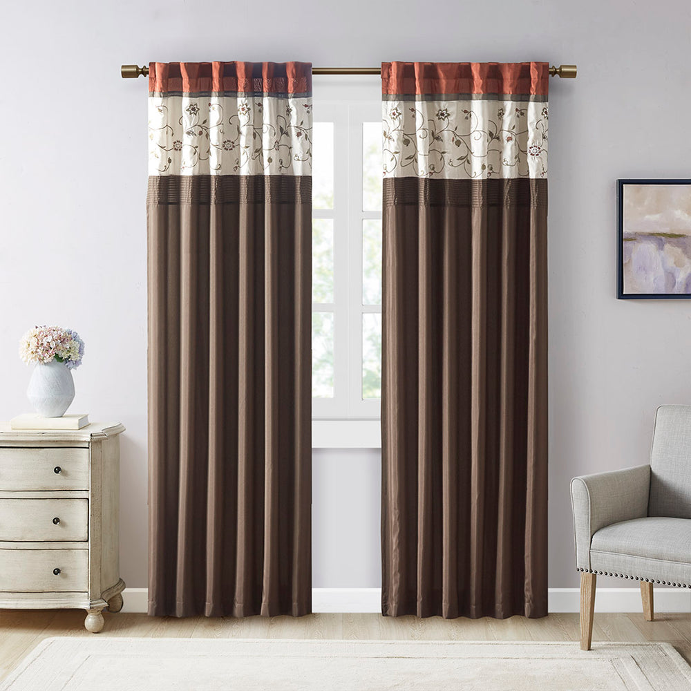 JLA Home Madison Park - Embroidered Curtain Panel with Timeless Floral Stitching, Lined Light-Filtering Drapery for Elegance Spice MP40-5470