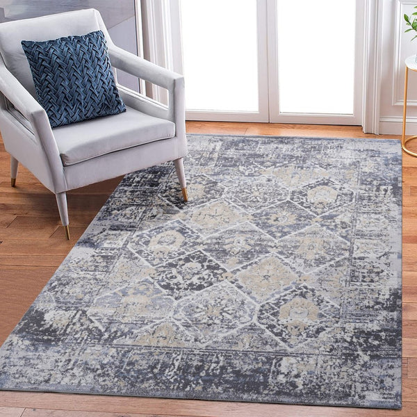 English Elm Payas Collection 8X10 Grey & Blue Traditional Area Rug - Durable, Elegant, Kid & Pet Friendly Décor B189P183563-GIGA