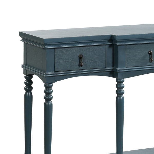 English Elm [video] Solid Pine Console Table Ornate Carved Legs Copper Hardware Soft-close Drawers Blue N759P433566C