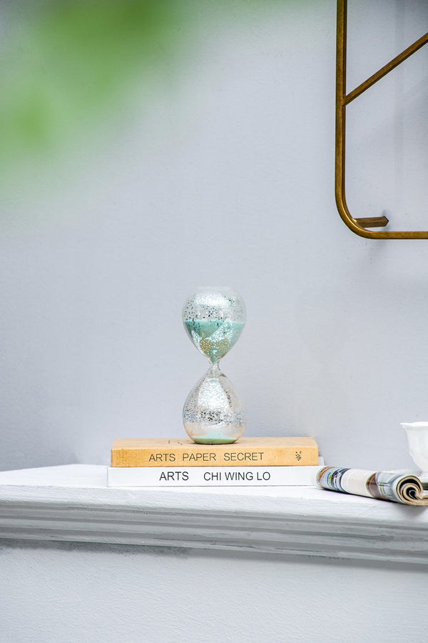 English Elm Set Of 2 Elegant 10" Silvered Hourglasses With Jade Sand - Timeless Home Decor & Functional Timer W2078P278428-GIGA